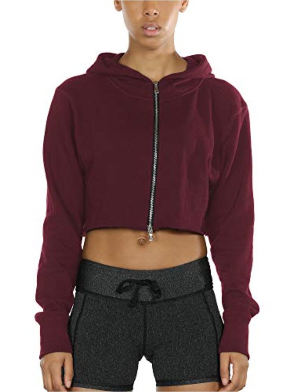 Long Sleeve Crop Top Zip Up Hoodie Workout Sweatshirt Women